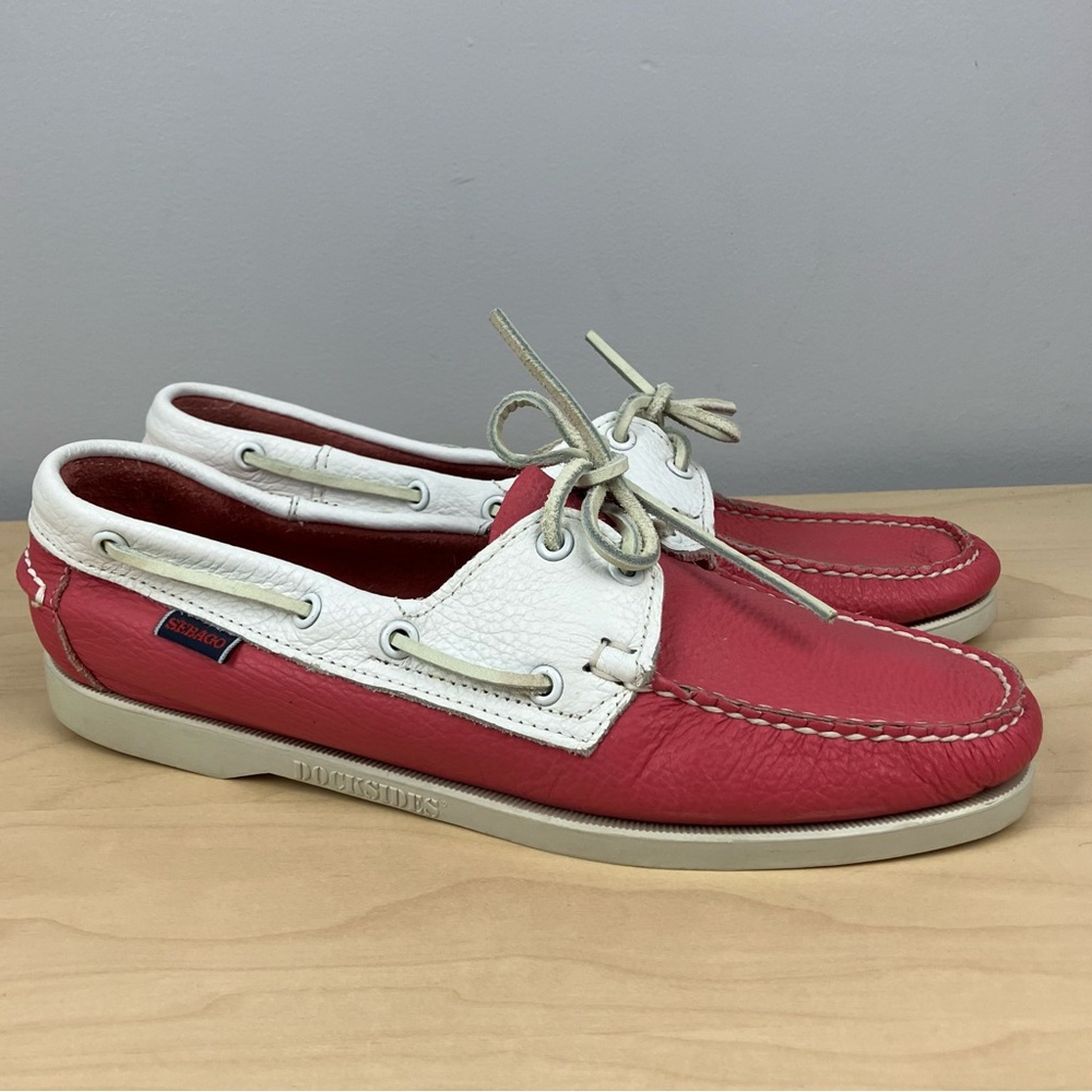 Sebago Women’s Size 11.0 M Docksides Leather 2-Eye Boat Shoes Pink & White